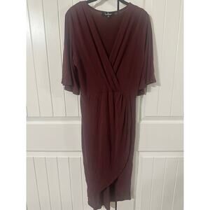 Lulus Burgundy Faux Wrap Midi Dress Flutter Sleeve Surplice Wine Red Size M